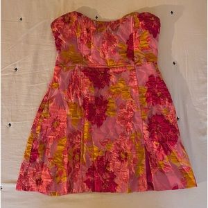 strapless mini dress in pink floral